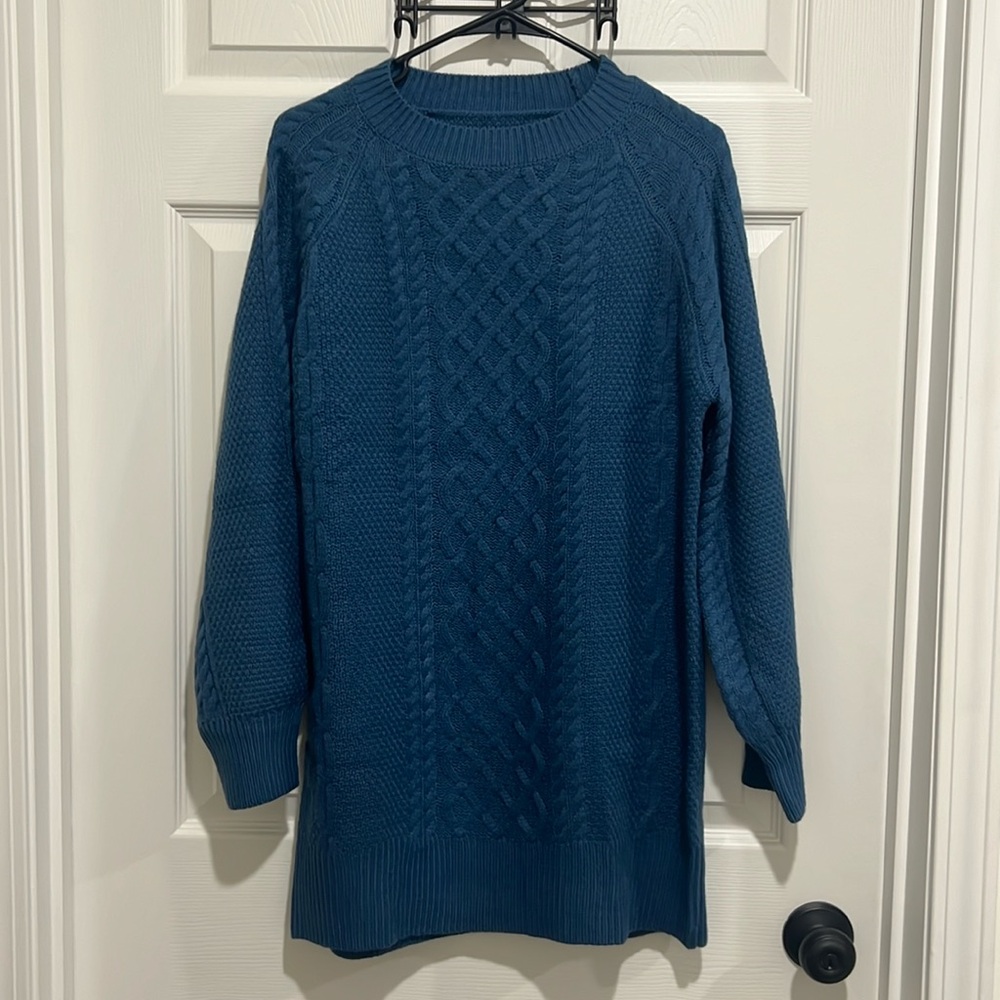 Steely Blue Cable Knit Sweater Dress